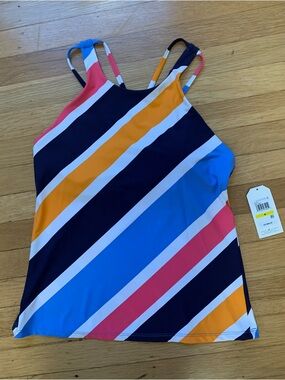 NWT Nautica Multi-Color Stripe Criss-Cross Back Adjustable Swim Tank Top Size M